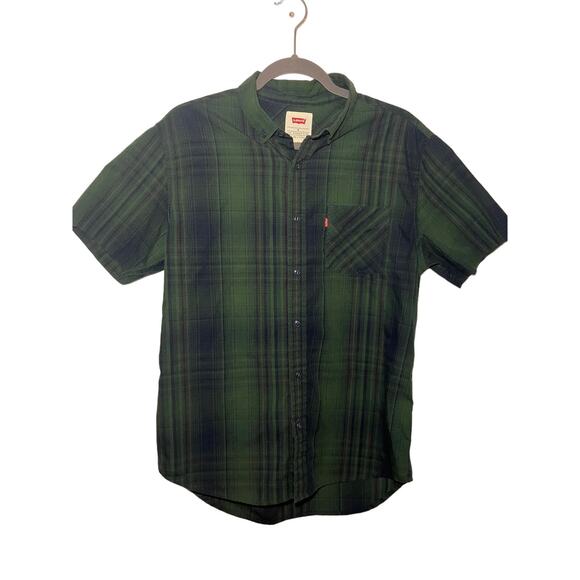 Men's Levi's Plaid short sleeve button up shirt‎ blue green work - Picture 1 of 3
